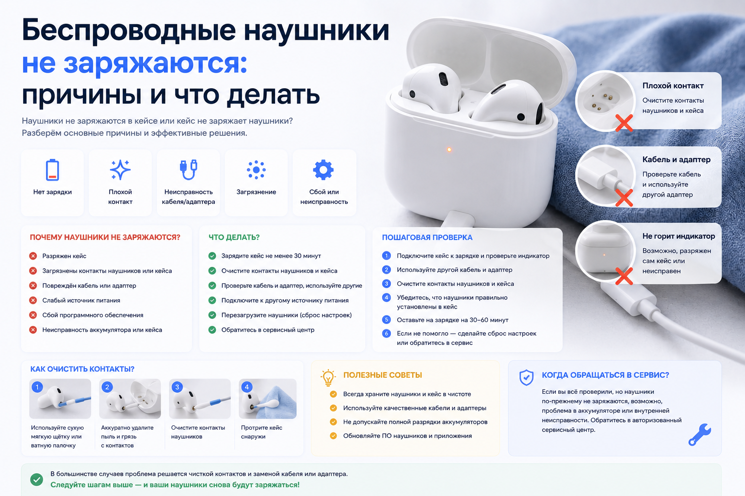Беспроводные наушники не заряжаются: причины и что делать