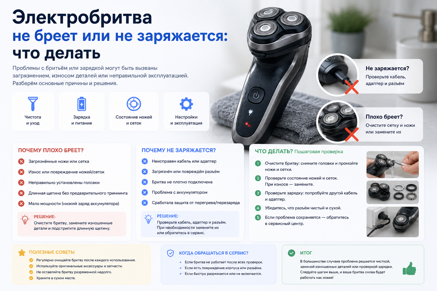 Электробритва не бреет или не заряжается: что делать