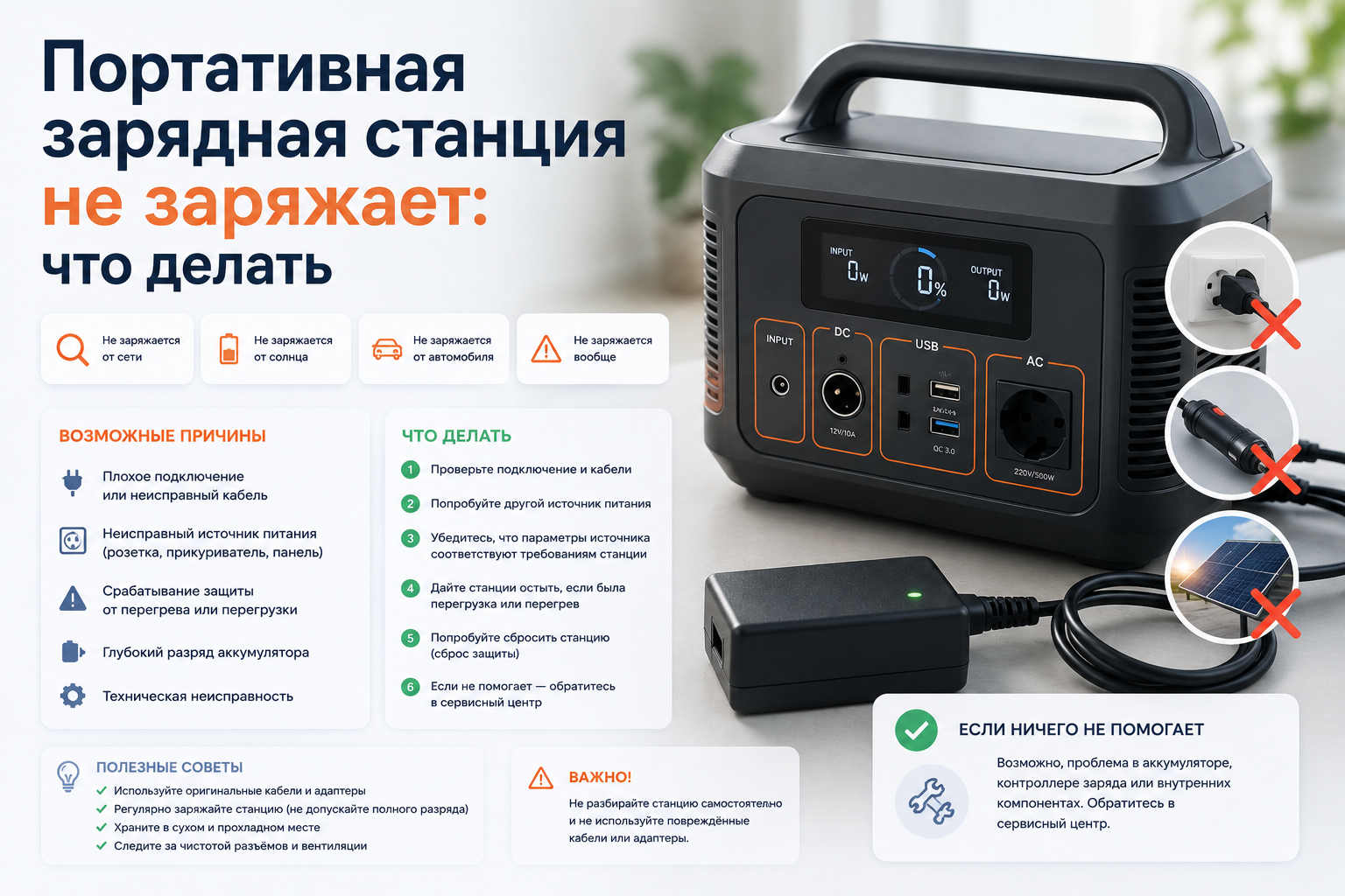 Портативная зарядная станция не заряжает: что делать