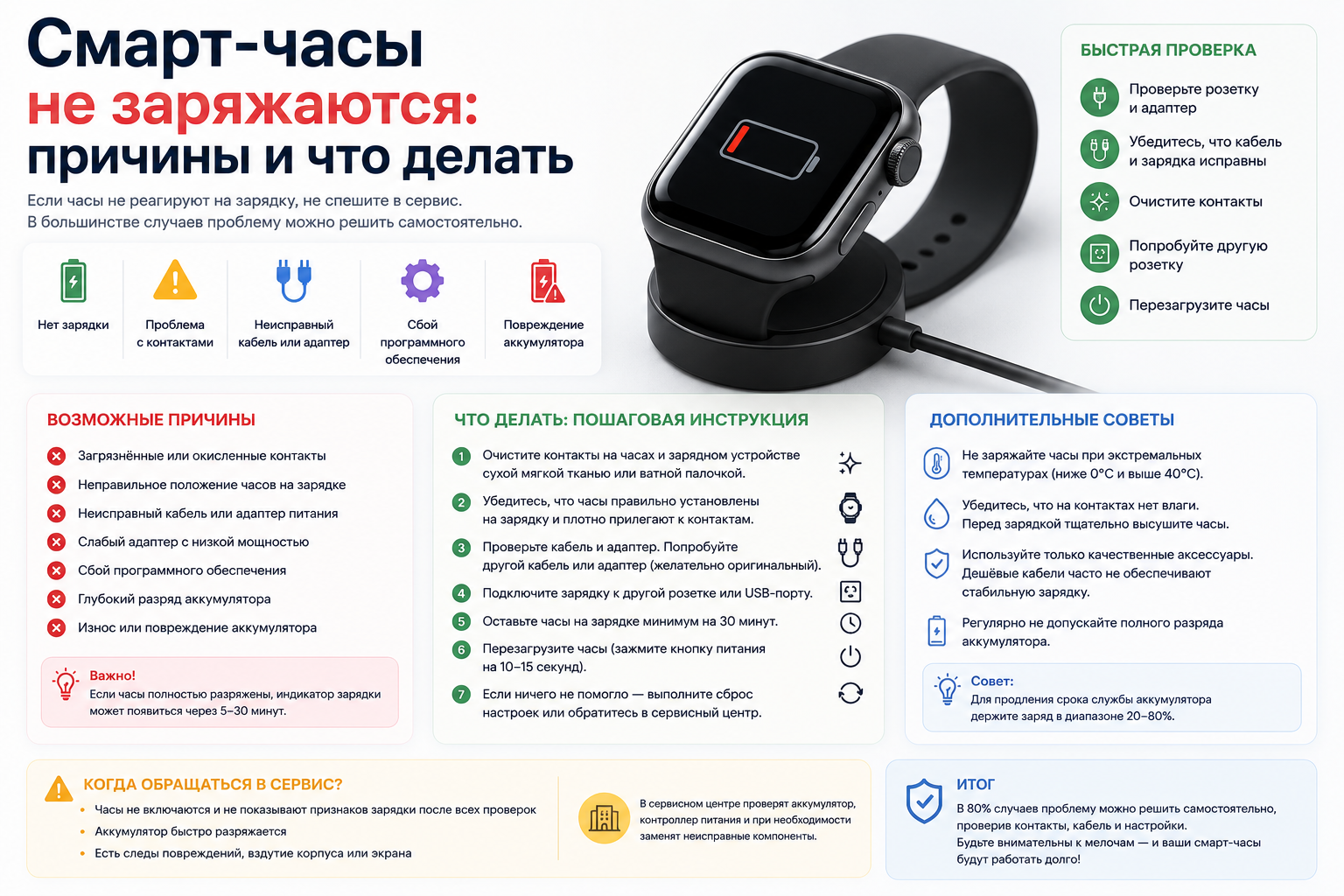 Смарт-часы не заряжаются: причины и что делать